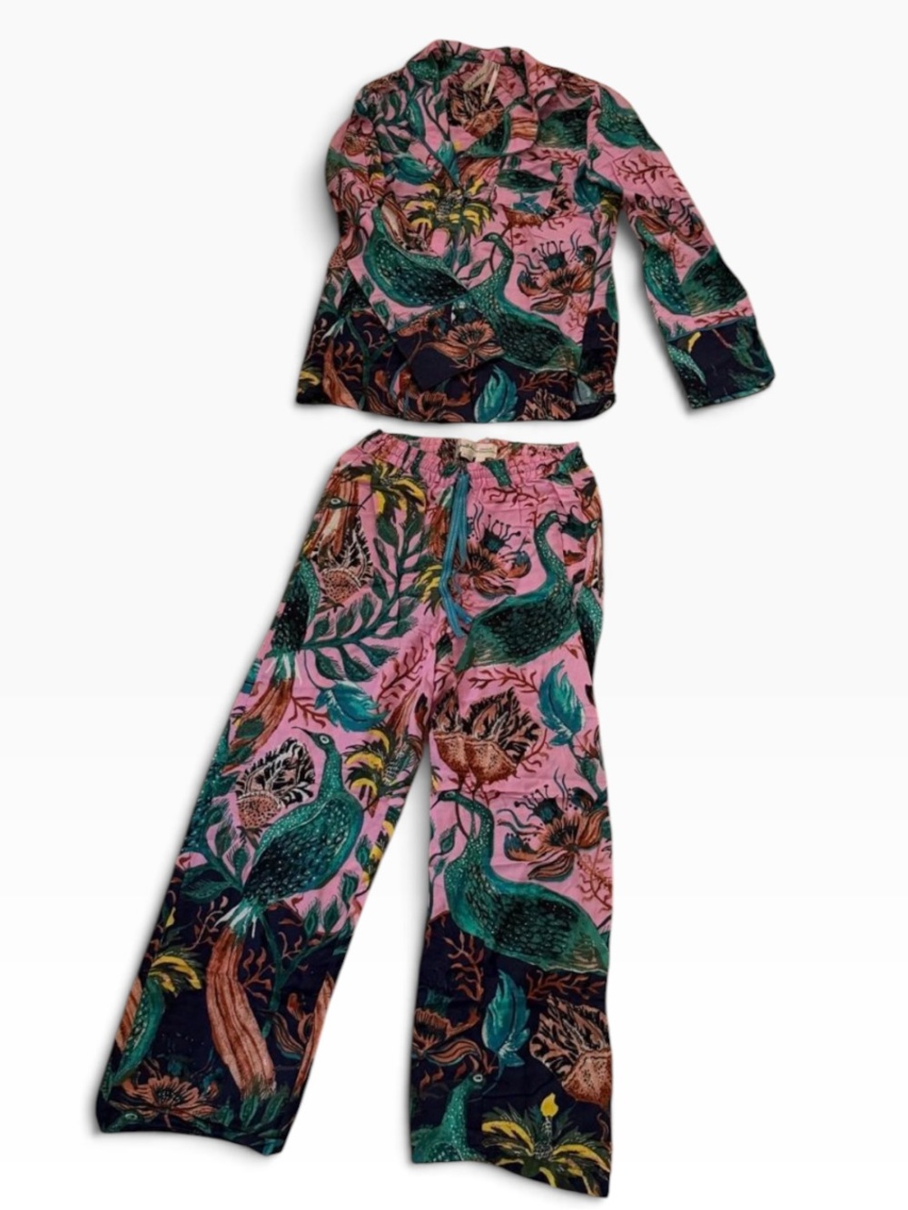 Anthropologie Raphaelle Balme Peacock 2 Piece Lounge Pajama Set XXS